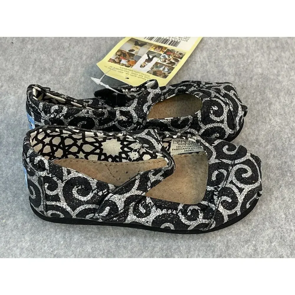 Toms Black Silver Mary Janes Infant’s Size 6